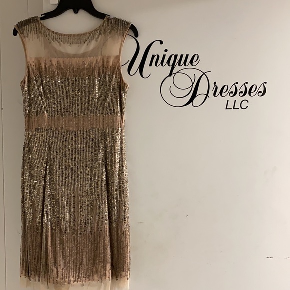 Adrianna Papell illusion sequins mesh cocktail dress - Picture 6 of 9